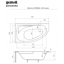 Wanna narożna Cornea 150x100 lewa z obudową Piramida, Besco